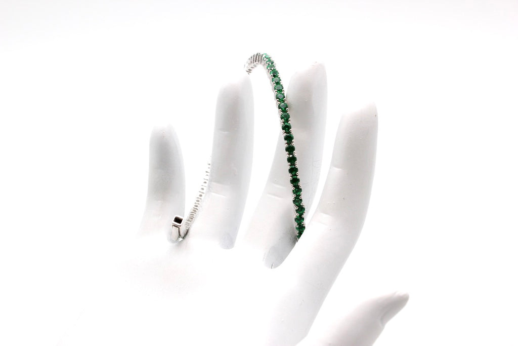 Flexible Bracelet with Lab Created Emeralds