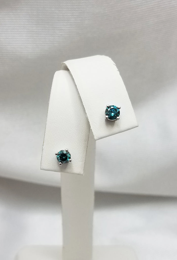 Color Enhanced Blue Diamond Stud Earrings