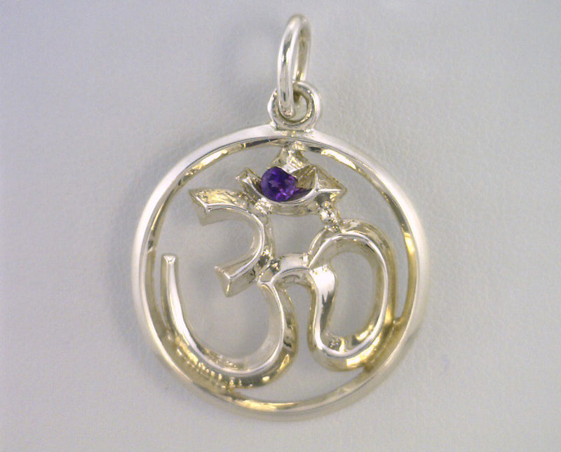 SILVER OM WITH AMETHYST STONE
