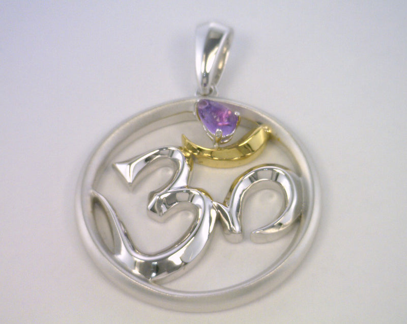 Silver OM with Gold Plating and Amethyst Stone