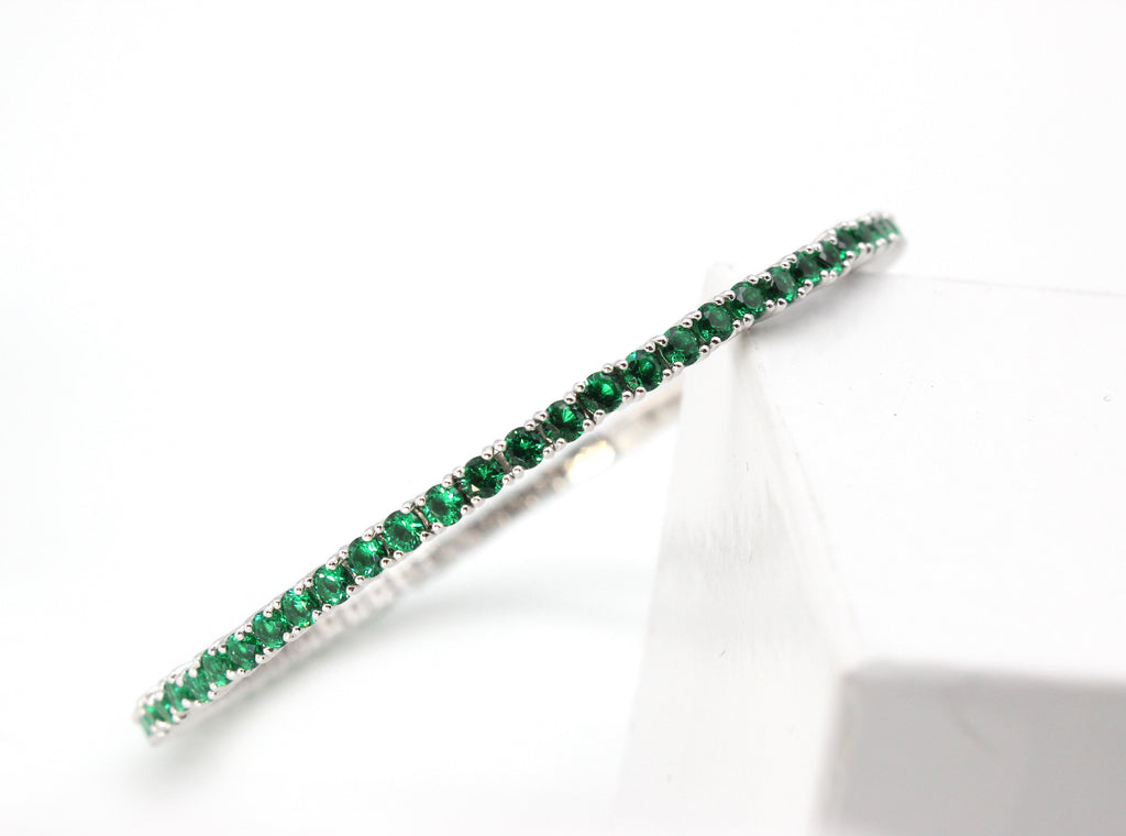 Flexible Bracelet with Lab Created Emeralds