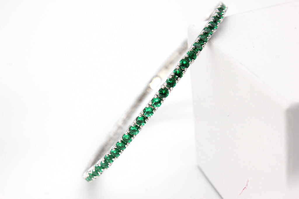 Flexible Bracelet with Lab Created Emeralds