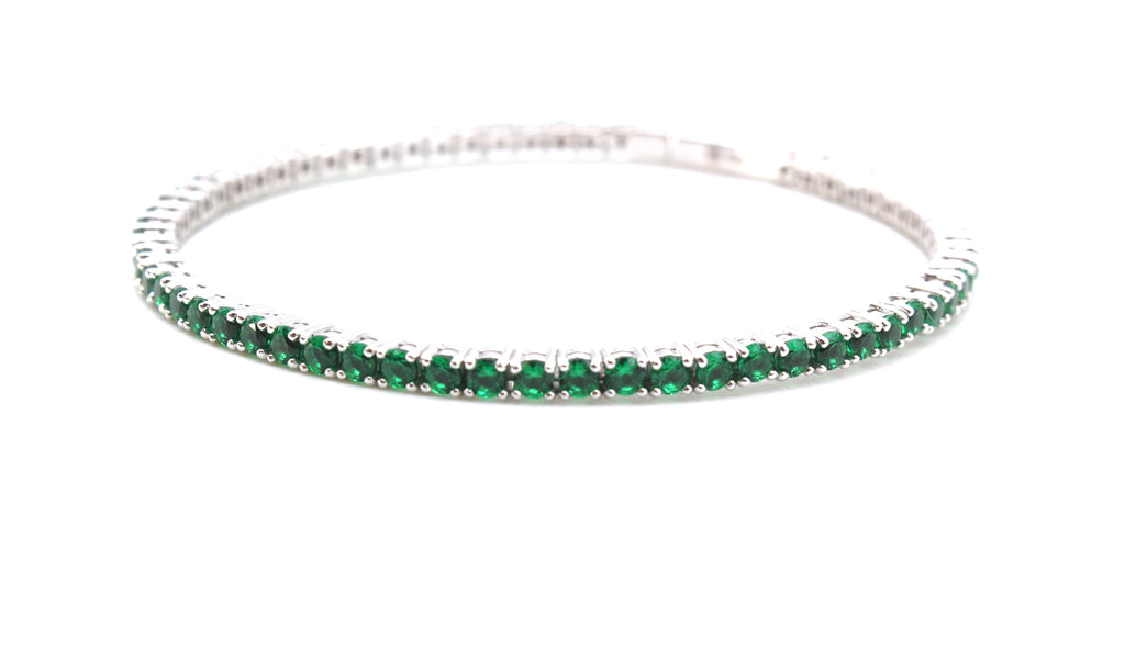 Flexible Bracelet with Lab Created Emeralds