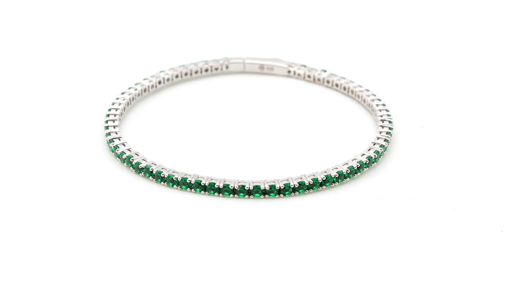 Flexible Bracelet with Lab Created Emeralds