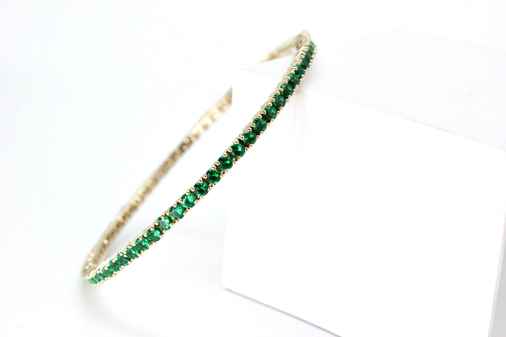 Flexible Bracelet with Lab Created Emeralds